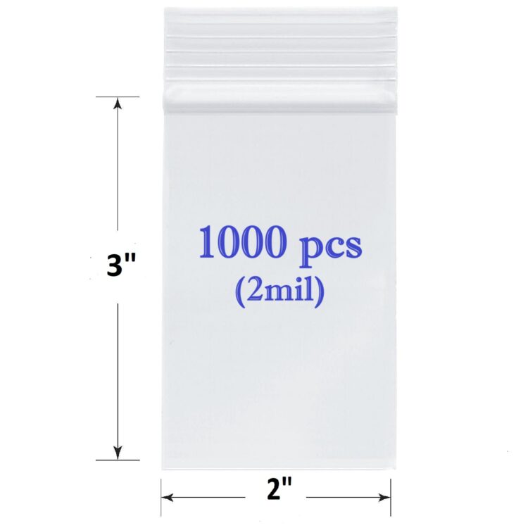 SKmax 2 MIL CLEAR RECLOSABLE ZIP TOP LOCK STORAGE BAGS 2" X 3" (1000PCS)